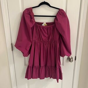 Anthropologie Fuchsia Blouse with Puff Sleeves